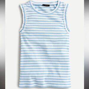 🔴 4/$15 J. Crew Women’s XL Blue & White Stripe Ruffle Trim Ribbed Tank Top EUC